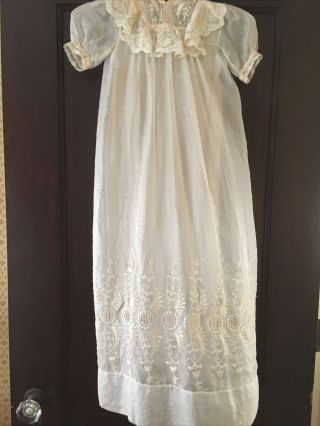 Antique 1900s Christening Gown Dress Lace Silk With Satin Slip Doll Dress