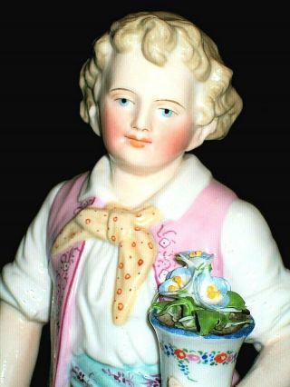 Antique German Dresden Bohne Boy Doll With Flower Basket Porcelain Figurine