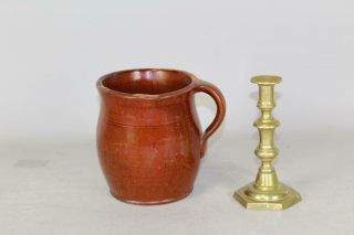 A Fine 19th C Pennsylvania Redware Cider Jug With Handle In