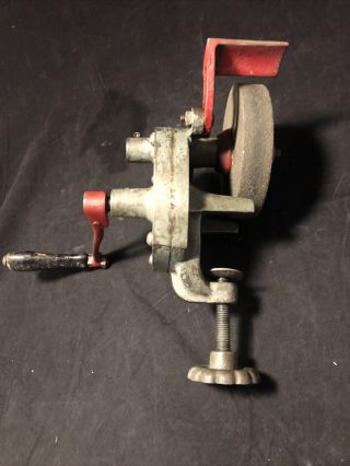 Antique Prairie Tool Company Hand Crank Grinder - Vintage Table Clamp Model 245