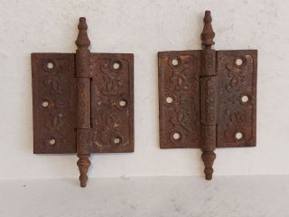 2 Vintage Victorian Steeple Tip Door Hinges Cast Iron Ornate