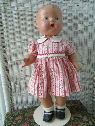 Vintage 1930s - 40s Composition Baby Doll Painted Face 16 " Jointed Body