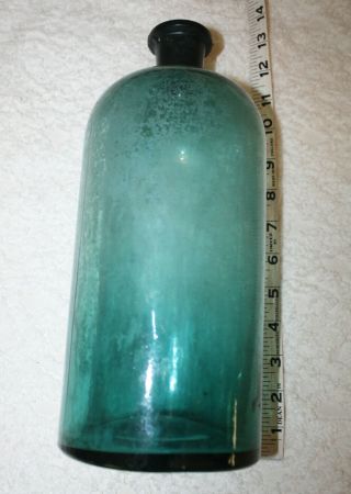 Antique Aqua Blue Green Glass Bottle Large Apothecary Liquor