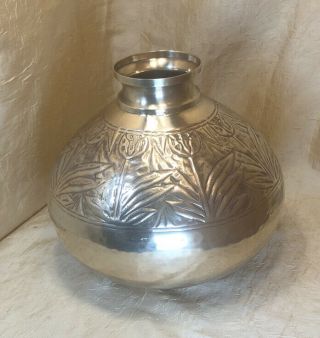Vintage Handmade Solid Brass Large Pooja Water Pot Vase Decorative Floral Design