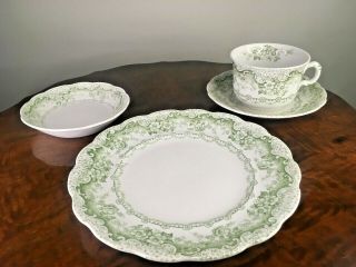 Antique Colonial Pottery Stoke England " Lucerne " Pattern " Lunch Set Circa 1890
