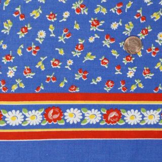 1/2 Yard Vintage Fabric 34 " Wide X 18 " Rich Color In Vintage Fabric Red Blue
