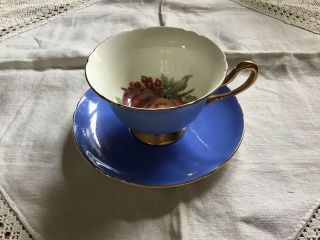 Shelley Teacup &saucer Sky Blue,  Gold With Fruit