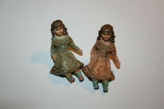 Miniature Dollhouse Pair Vintage Victorian Little Girl Childs Toy Dolls 1:12 Nr