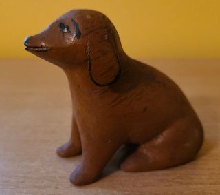 Vintage Antique Primitive Folk Art Hand Carved Wood Puppy Dog Figurine 3 "