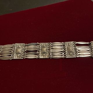 Antique Vintage Deco Retro 925 Sterling Silver Taxco Mexican Panel Bracelet