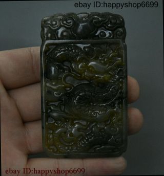 Old Chinese Jade Two - Sided Carved Dynasty Dragon Ball Bi Statue Amulet Pendant