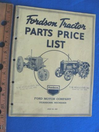 Vintage,  1937 Ford Fordson Tractor Parts Price List Book