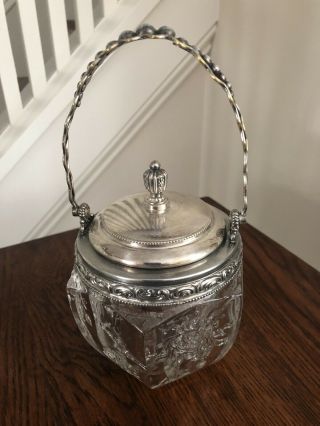 Antique Crystal Glass & Silver Plate Jelly Jar Glassware