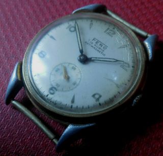 Vintage 1940s Oversized Fero 15 Jewels Military Swiss Made Running Wristwatch