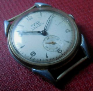 Vintage 1940s Oversized FERO 15 Jewels Military Swiss Made Running Wristwatch 2