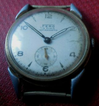 Vintage 1940s Oversized FERO 15 Jewels Military Swiss Made Running Wristwatch 3