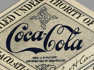1917 - 19 COCA COLA Straight Side Bottle paper Diamond LABEL Chas Candler Antique 2