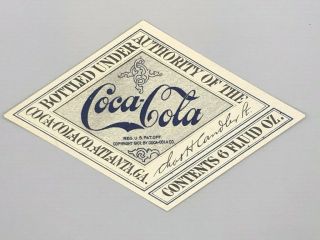 1917 - 19 COCA COLA Straight Side Bottle paper Diamond LABEL Chas Candler Antique 3