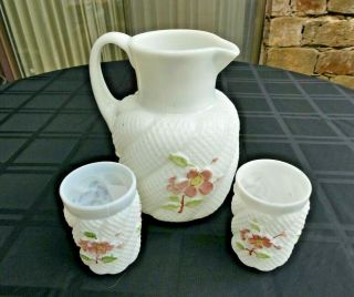 Antique Northwood Apple Blossom Water Set - Pitcher & 2 Tumblers - Incredible