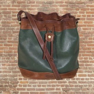 Vintage Orvis Company Leather Bucket Bag Purse Hunter Green Made In Usa Medium