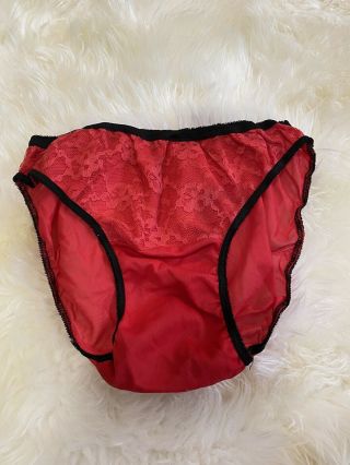Vintage 70’s Rose Red Black Lace Brief Bikini Sissy Panties Hi - Leg Small/med