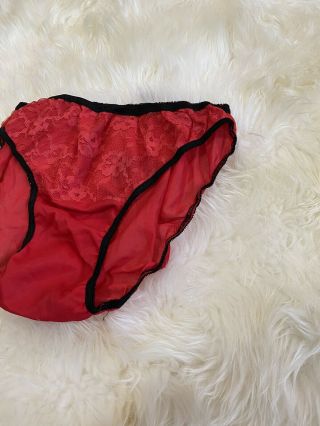 Vintage 70’s Rose Red Black Lace Brief Bikini Sissy PANTIES Hi - Leg Small/Med 2