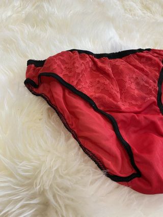 Vintage 70’s Rose Red Black Lace Brief Bikini Sissy PANTIES Hi - Leg Small/Med 3