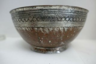 2od - X Antique Handmade Copper And Tin Wash Bowl 7 In Wide 3 1/2 In High
