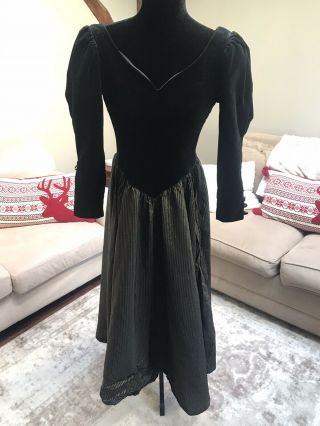 Vintage Laura Ashley Black Velvet Victorian Midi Dress Size 8 Usa