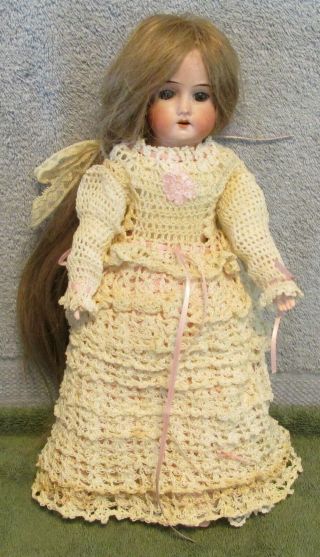 Antique German Heubach 14/0 Shoulder Head Doll Long Human Hair Wig Look