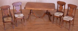 Vtg Wood Doll House Dining Room Table Chairs Dry Sink Hufinger Clock Corner Cab