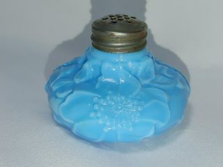 Antique Blue Milk Glass Sugar Shaker Embossed Flowers Maybe Northwood Opaque