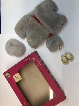 8” Vintage Vogue Ginny Tagged Gray Fur Coat Muff Hat & Shoes With A Box R