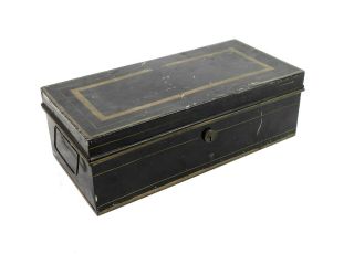 Antique Metal Hand Painted Documents Safety Deposit Cash Lock Box