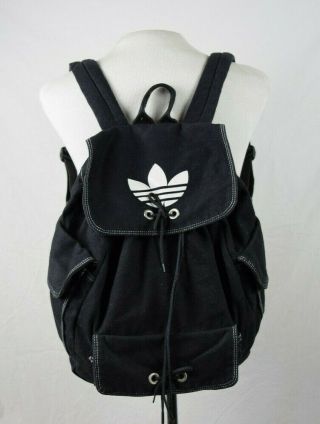 Vintage 90s Adidas Trefoil Small Rucksack Backpack Black White Vtg Sportswear