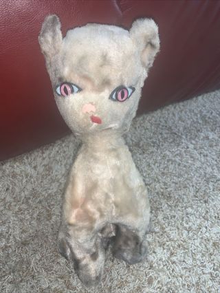 Vintage Rushton Stuffed Plush Cat Kitten Pink Eyes Siamese