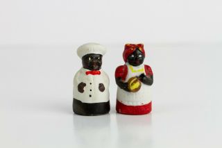 Vintage Miniature Bisque Porcelain African American Man & Woman Figurines