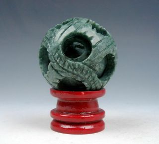 Jade Stone Hand Carved 3 - Layers Dragon Feng - Shui Balls Sphere W/ Stand