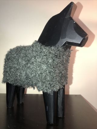Vintage Ikea Black Wood Horse W/flocked Wool Coat