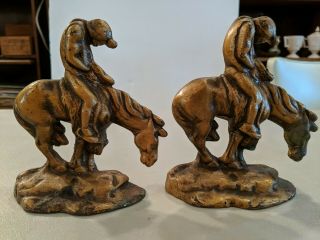 Vintage Antique End Of The Trail Horse Indian Cast Iron Metal Bookends Doorstop