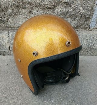 Vintage Lsi Gold Orange Glitter Metal Flake Helmet Old School Metalflake S
