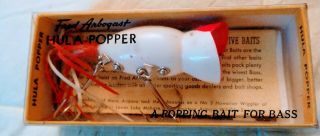 Vintage Nib Fred Arbogast Hula Popper 750 R,  Lure,  Red/white With Papers