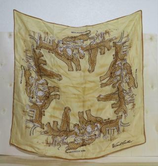 Gant Gaither Silk Scarf Large Cheetah Cat Black And Brown Square
