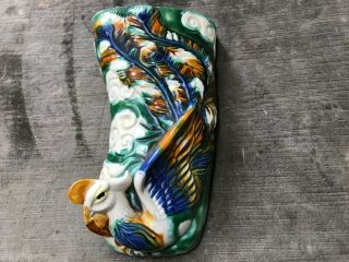Antique Chinese Multicolored Ceramic / Pottery Hanged Vase / Wall Pocket Bird