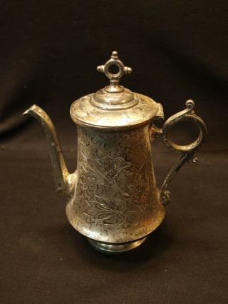 Antique 7 " Simpson Hall & Miller Treble Etched Silver Plate Coffee / Tea Pot