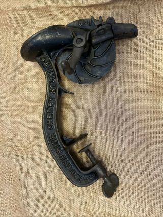 Antique Cast Iron Enterprise No.  1 Cherry Stoner Pitter Primitive Hand Crank