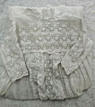 Antique Vtg Infant Baby Baptism Christening Gown Dress Linen Cotton Lace