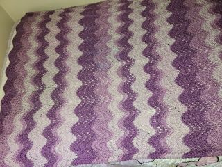 Variation Ripple Crochet Afghan Twin Size Handmade Purple Blue Large 90 " X 65 "