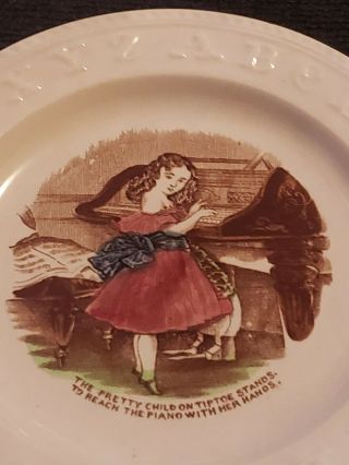 Antique Staffordshire Child ' s ABC Plate Girl Playing The Piano 2