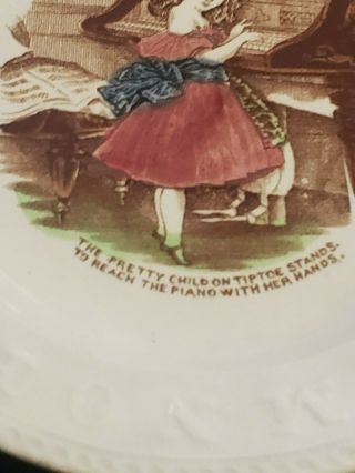 Antique Staffordshire Child ' s ABC Plate Girl Playing The Piano 3